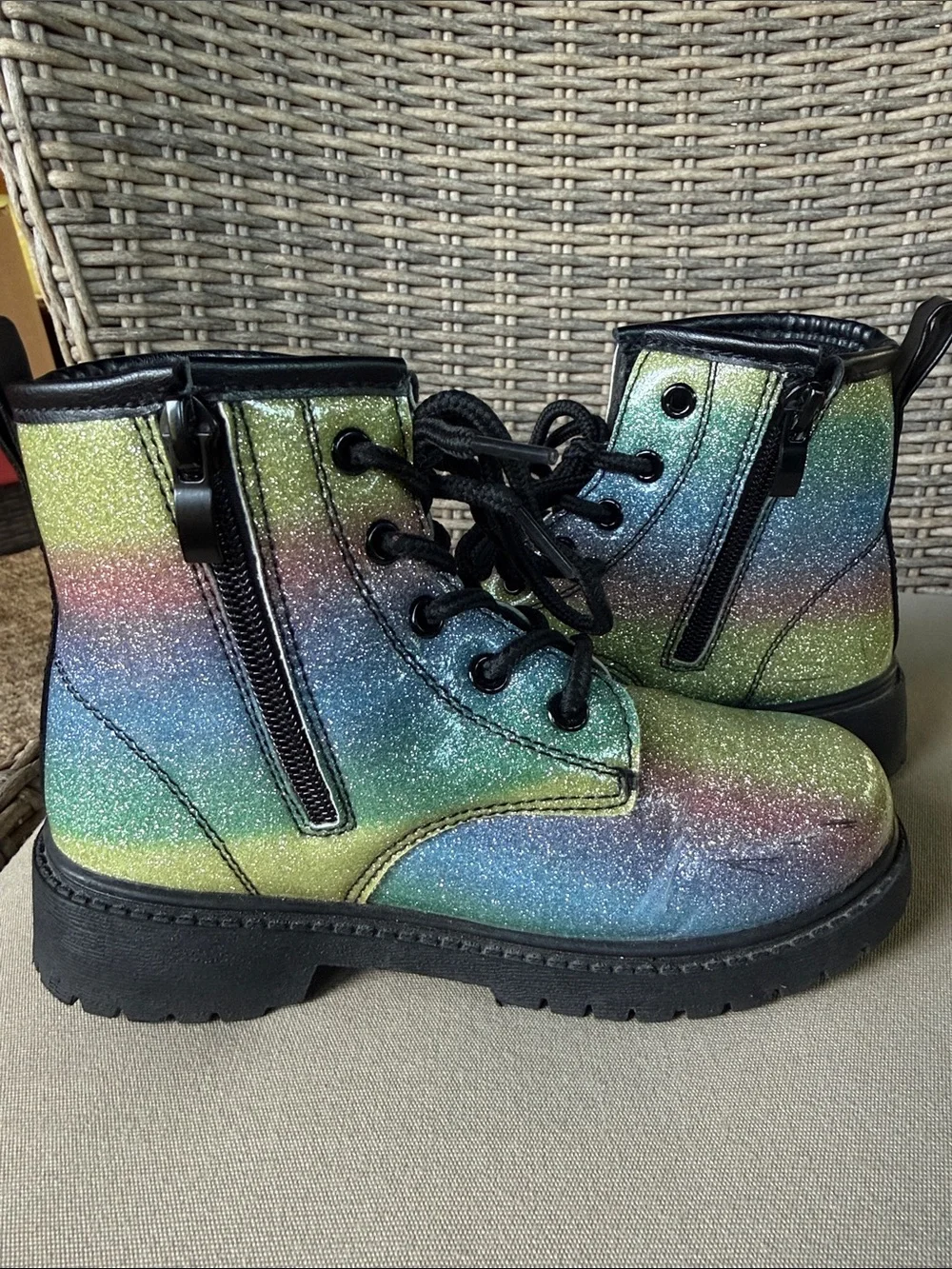 Marie Nicole Kids Rainbow Glitter Lace-Up Boots- Shimmer &Shine